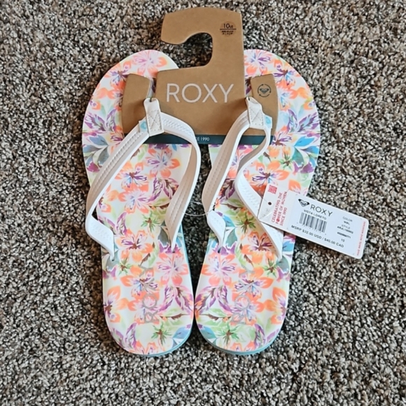 Roxy Floral Vista Loreto White Blue Floral Sandal Flip Flops Size 10 New ! - Picture 3 of 7